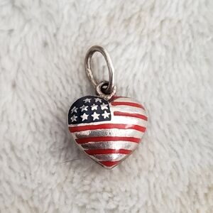 2/ $13 Vintage Silver Heart-Shaped American Flag Charm